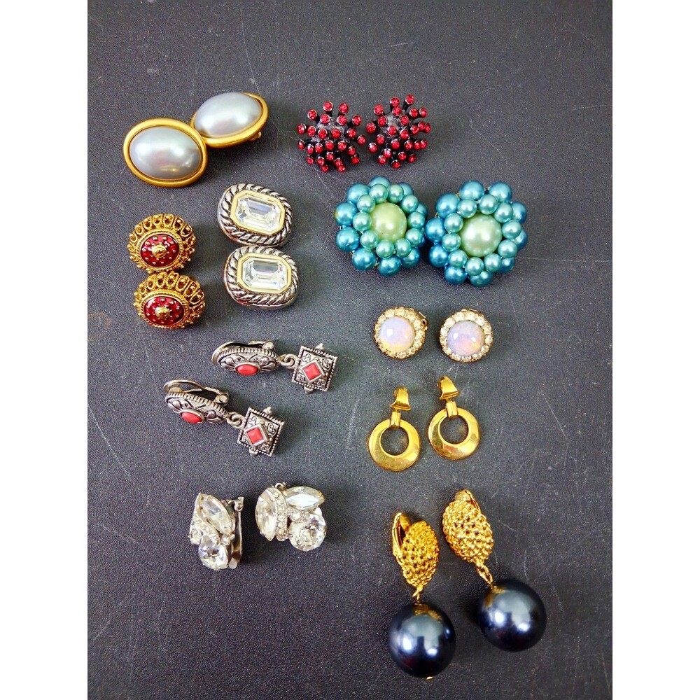 10 Vintage Clip EARRINGS Carolee Weiss Trifari Joan Rivers Eisenberg Ice +More
